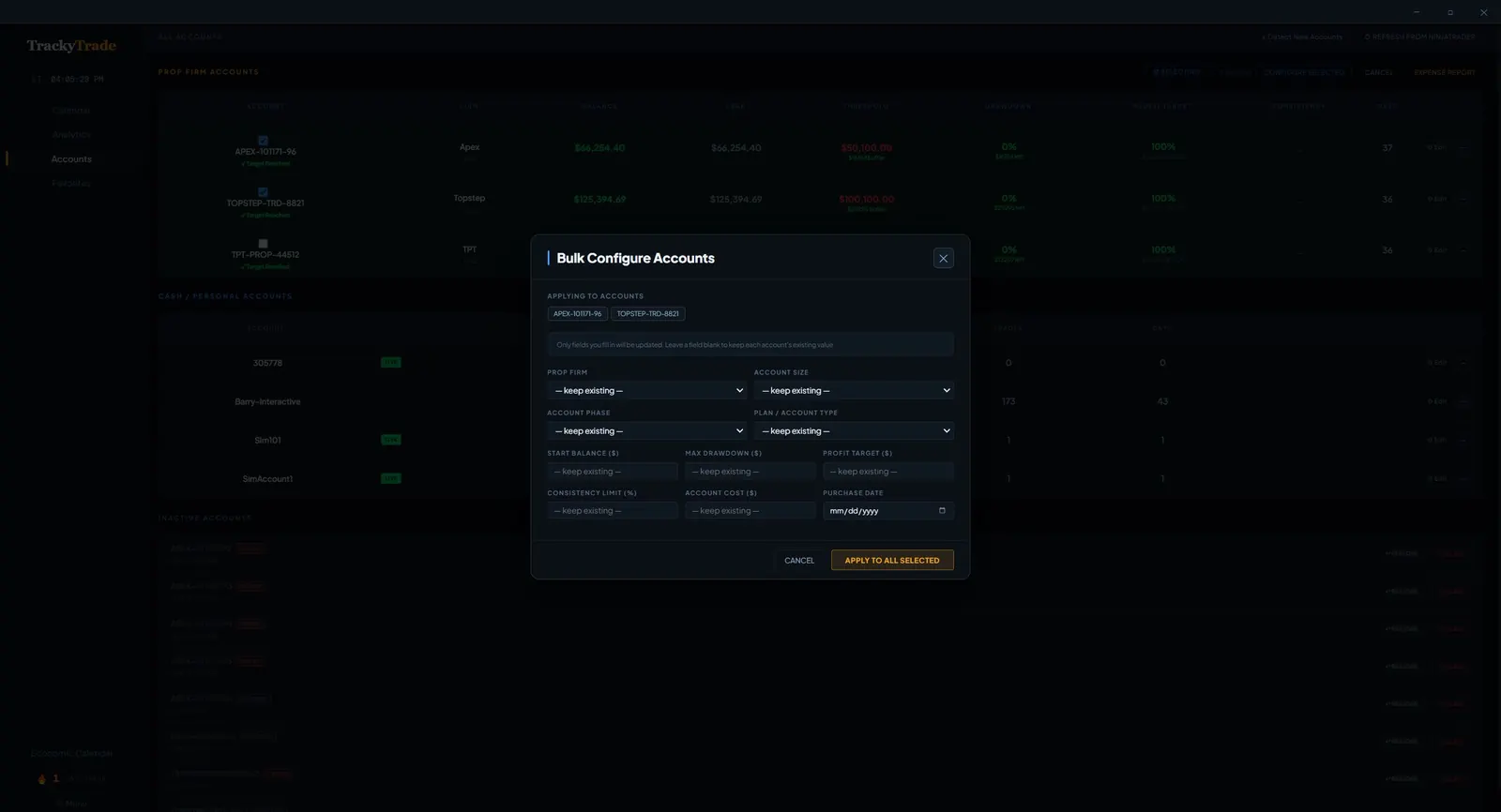 TrackyTrade Bulk Configure